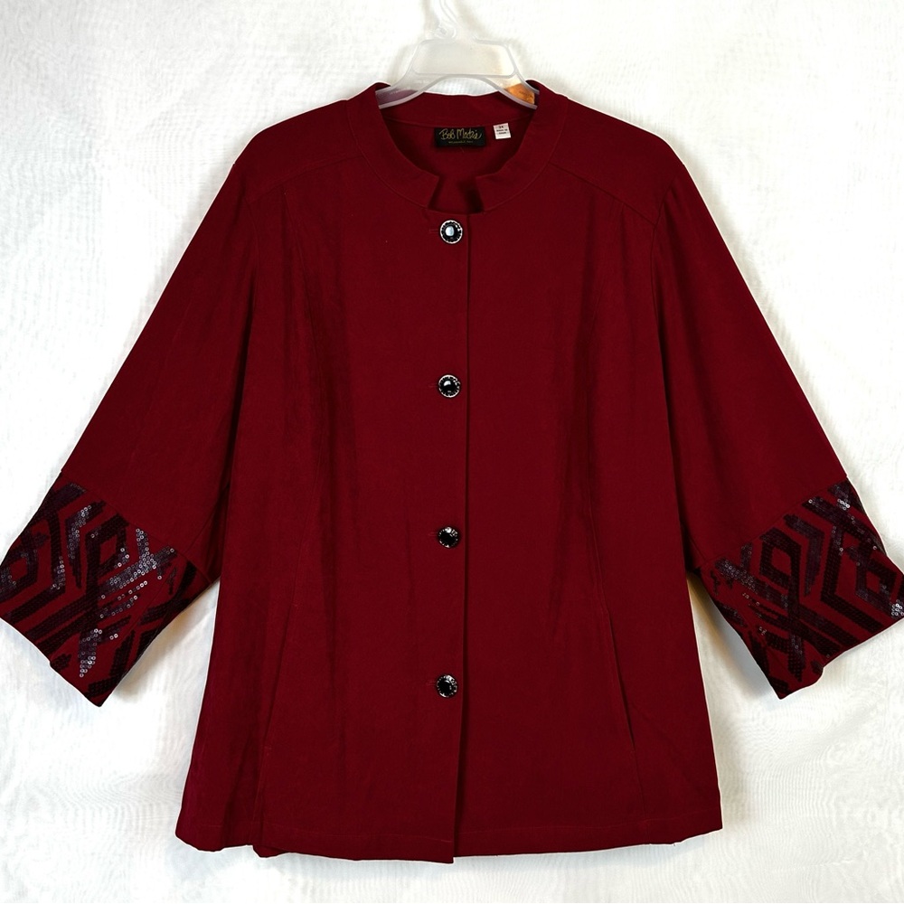 Bobo Mackie Wearable Art Burgundy Red Bell Sleeve Coat / Size 3XL